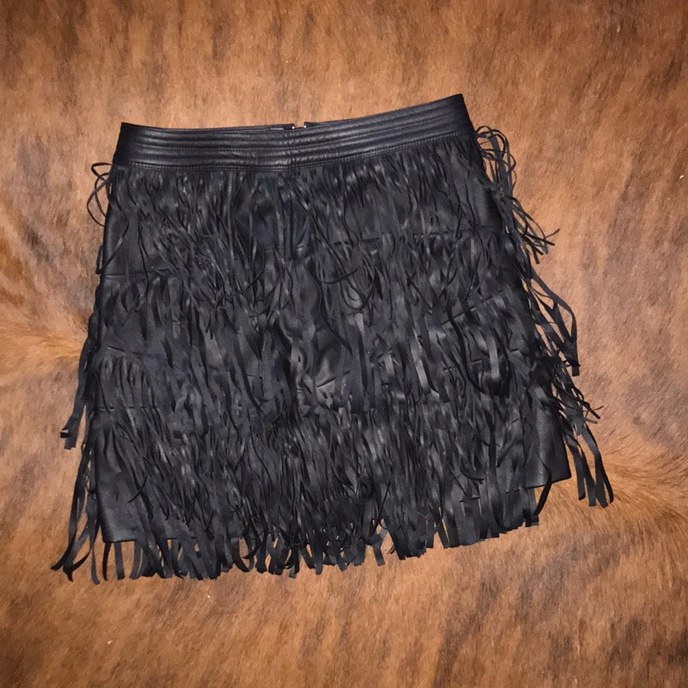 Fringe faux leather skirt